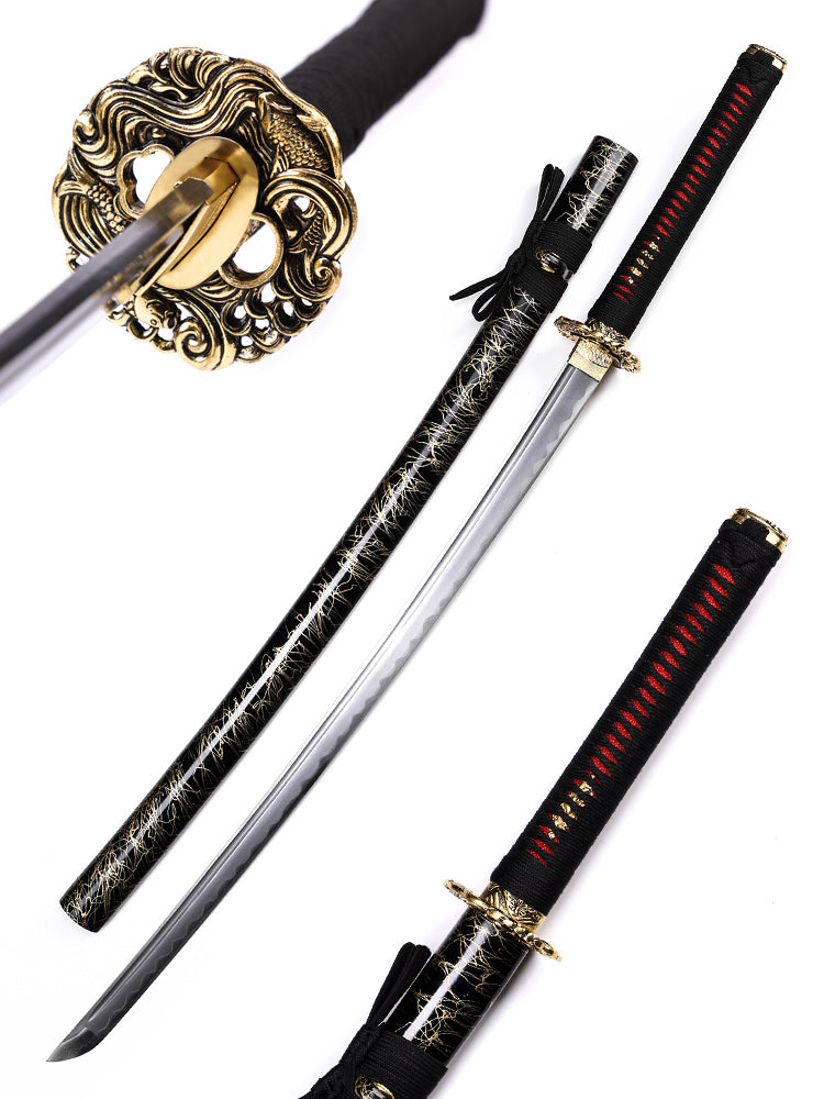 65Mn steel koi fish katana with saya scabbard - full set view
