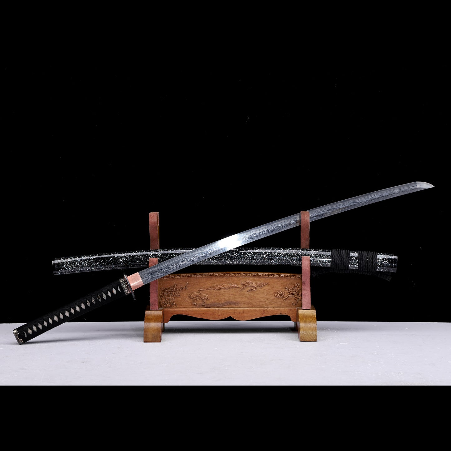 Meteorite Steel Sanmai Clay Tempered Katana, Starry Shell Inlay Saya