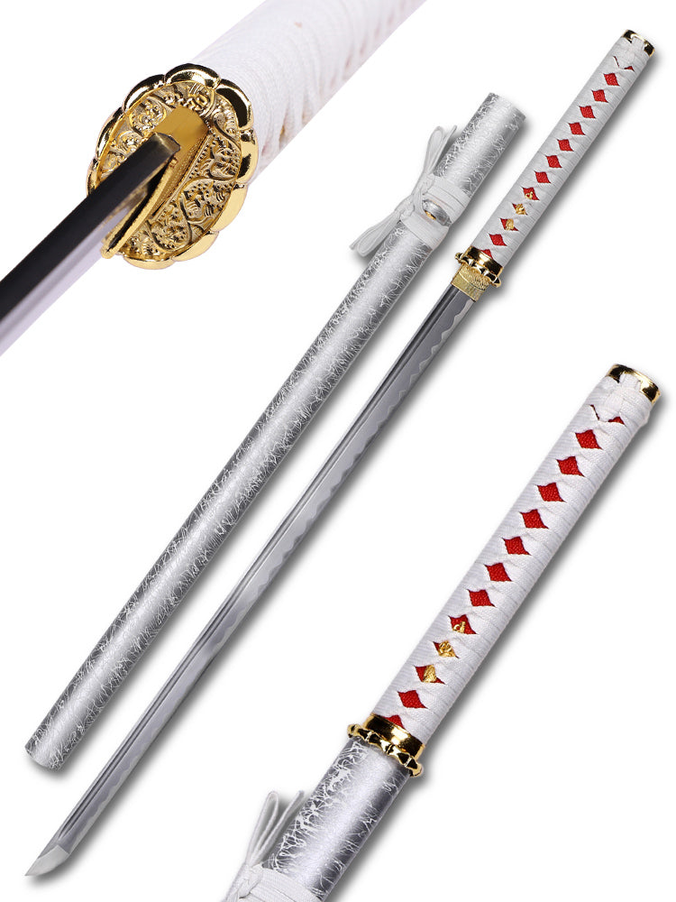 65Mn steel white saya katana with scabbard - full set view