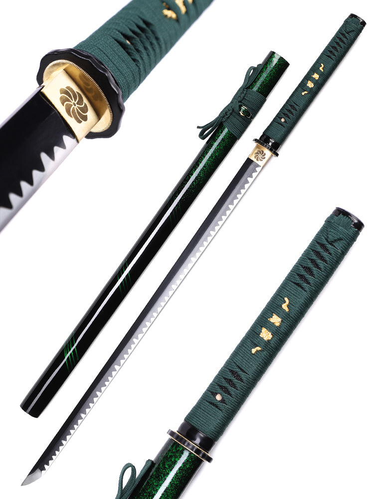 Japanese sword green saya close-up - lacquer scabbard and koiguchi detail