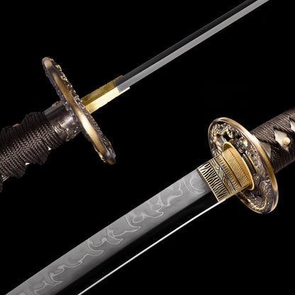 Katana sword spine close-up - clay tempered mune and blade thickness detail