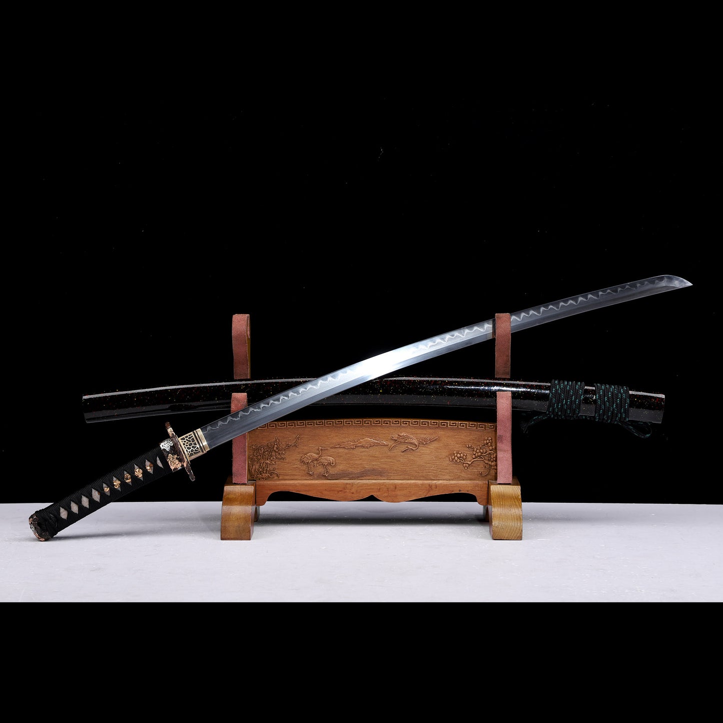 Clay Tempered Katana, Black Glitter Lacquer Saya