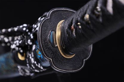 Blue Pattern R lacquer Saya Silver Inlaid Iron Fittings Full Tang Katana