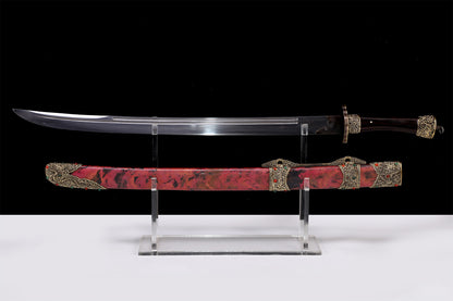 Ink Red Copper Saya Hollow Gem Inlaid Brass Fittings Purple Sandalwood Handle Sword