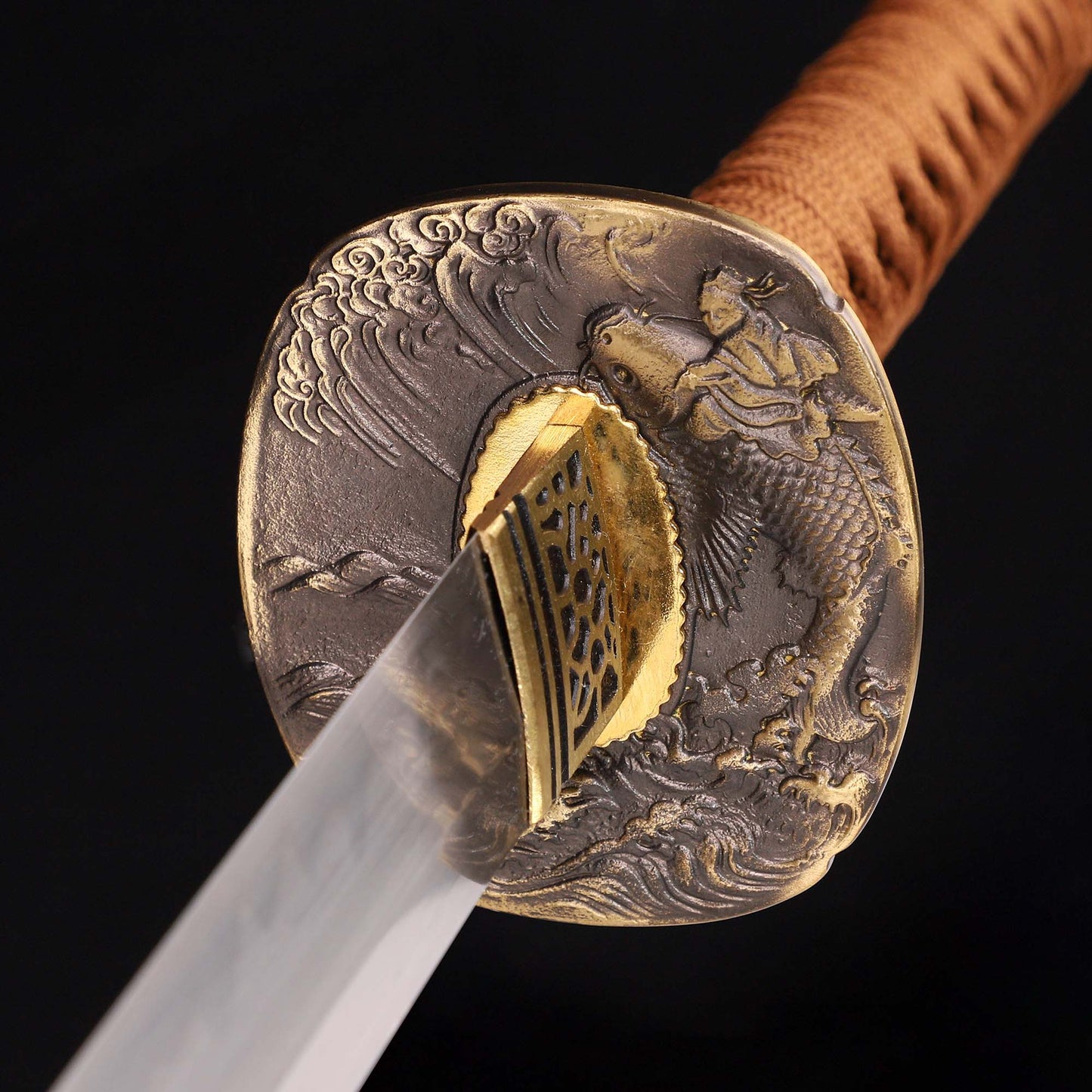 Katana sword 41 inch T10 steel clay tempered full tang - Detail drawing of knife handle