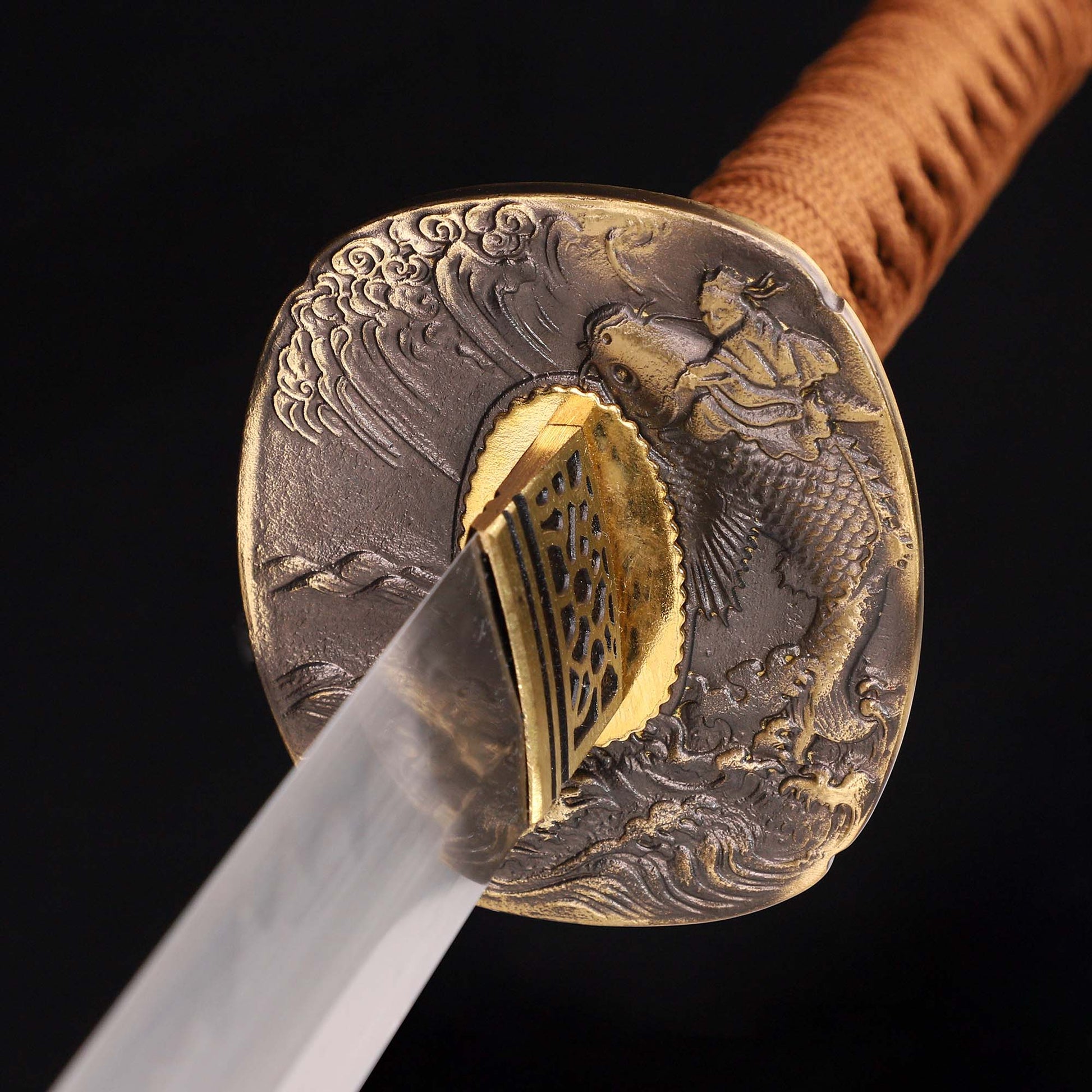 Katana sword 41 inch T10 steel clay tempered full tang - Detail drawing of knife handle