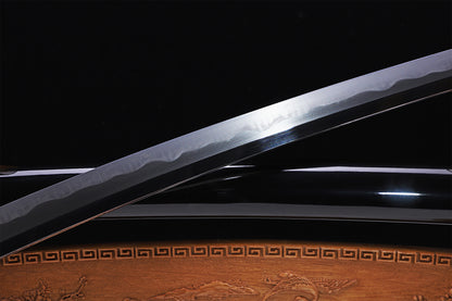Green Ray Skin Horn Black Lacquer Saya Gold Plated Copper Full Tang  Iaido Sword