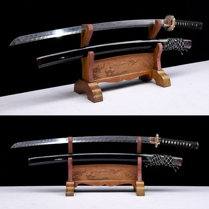 Universe Twist Pattern Clay Tempered Katana, Gold & Silver Plated Copper Fittings