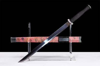 Heritage Ink Red Pattern Han Short Dao, Sanmai Steel Mirror Polished Blade