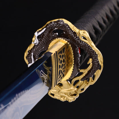 Blue Black Dragon Japanese samurai sword katana Hand protection details