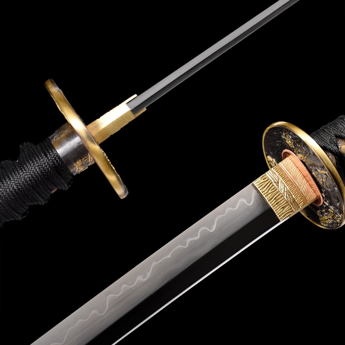 Katana sword spine close-up - clay tempered mune and blade thickness detail