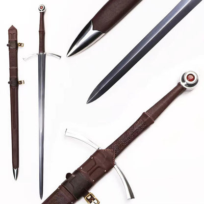 Medieval European Two-Handed Sword, Crossguard Ruby Pommel Full