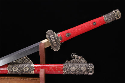 Red Genuine Ray Skin Scroll Floral Vintage Copper Fittings Sword
