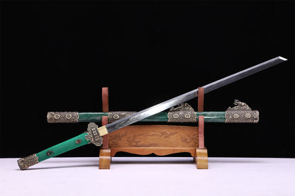 Emerald Green Genuine Ray Skin Scroll Floral Vintage Copper Fittings Sword