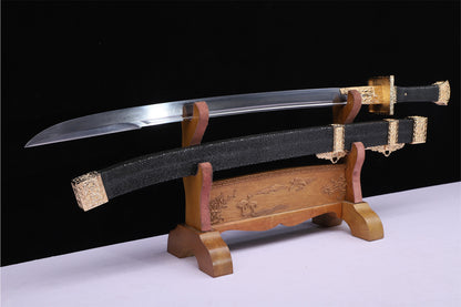 Qing Dynasty Fish Head Dao,  Genuine Ray Skin Saya Gold Plated Copper Fittings  Sword