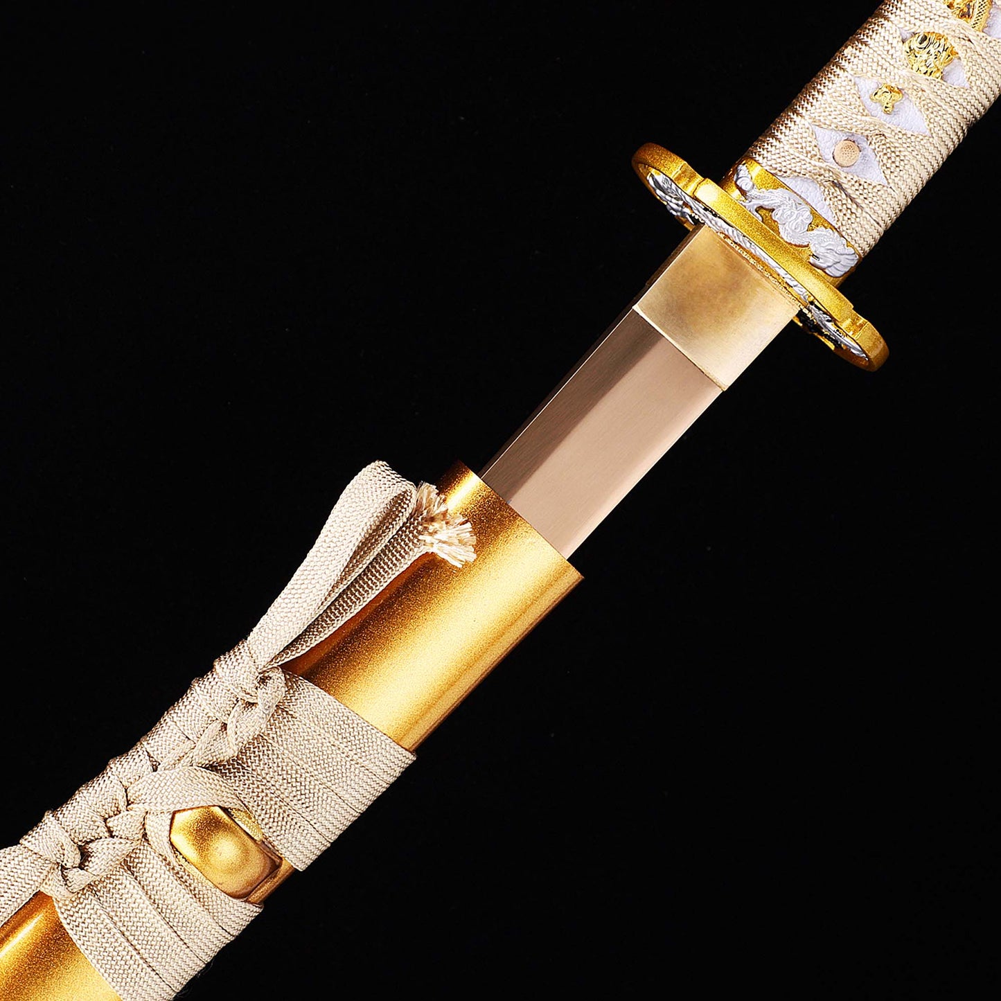 Golden Dragon katana side profile - full tang gold coated steel blade