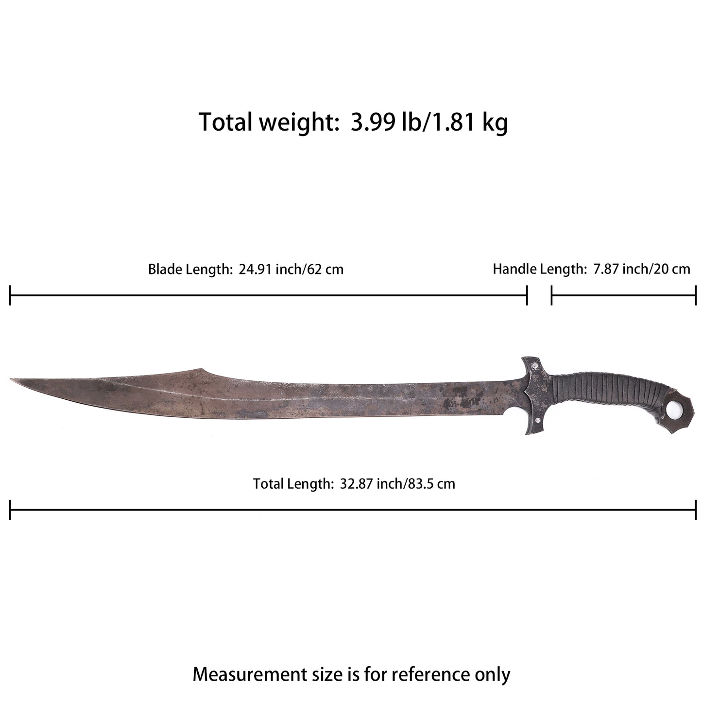 Dimensional drawing: Giant Spirit Tactical Short Sword - Dimensional annotation