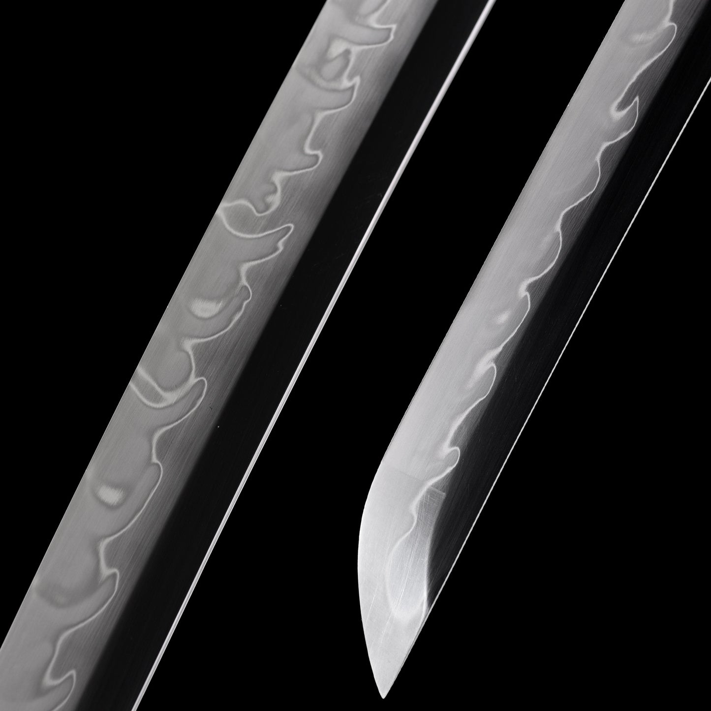 Katana sword tip detail - precision forged T10 steel kissaki point
