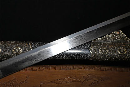 Full Wrapped Black Ray Skin Peony Scroll Vintage Copper Fittings Sword