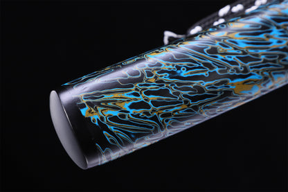 Blue Pattern R lacquer Saya Silver Inlaid Iron Fittings Full Tang Katana
