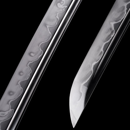 Katana sword tip detail - precision forged T10 steel kissaki point