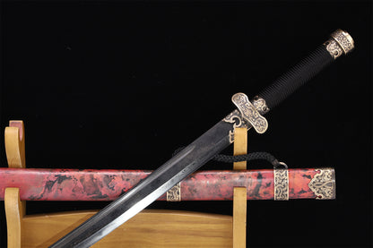 Heritage Ink Red Copper Saya Cloud Carved Brass Fittings Rope Wrapped Wood Full Tang  Sword
