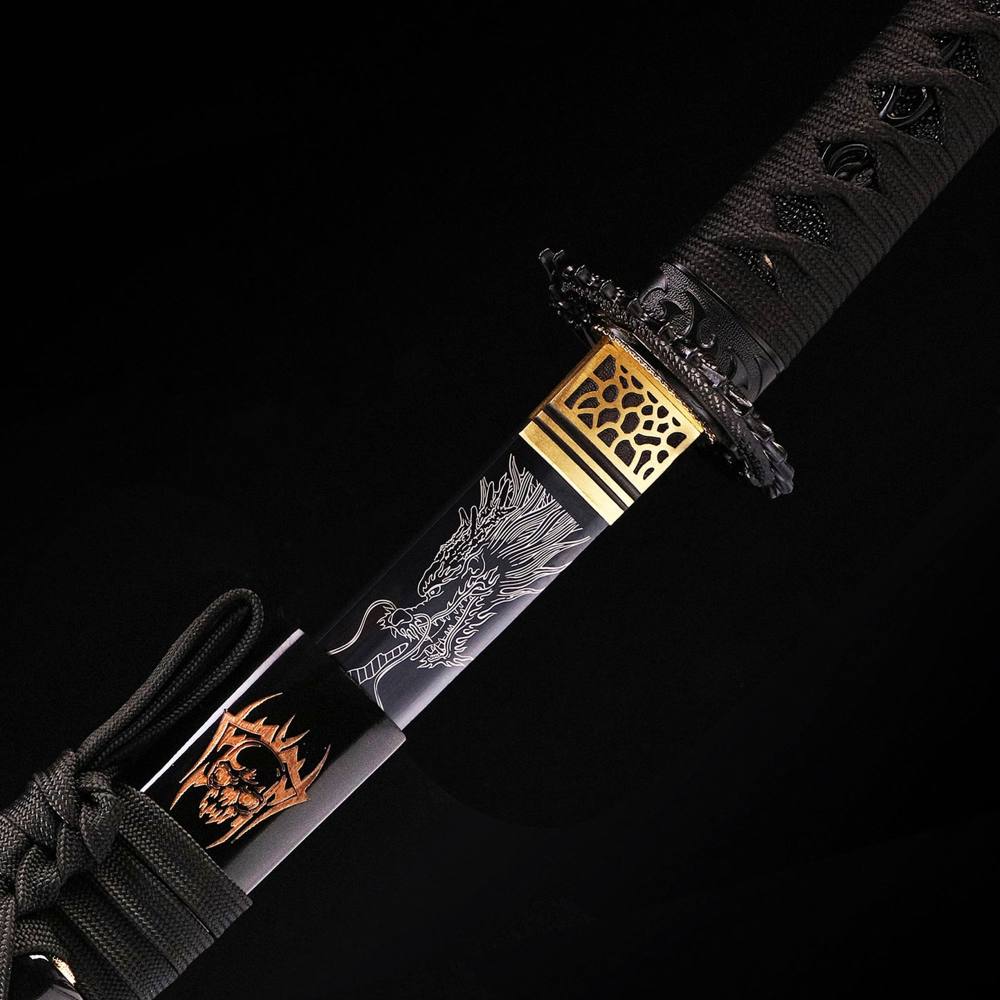 Black Dragon katana side profile - full tang black coated steel blade