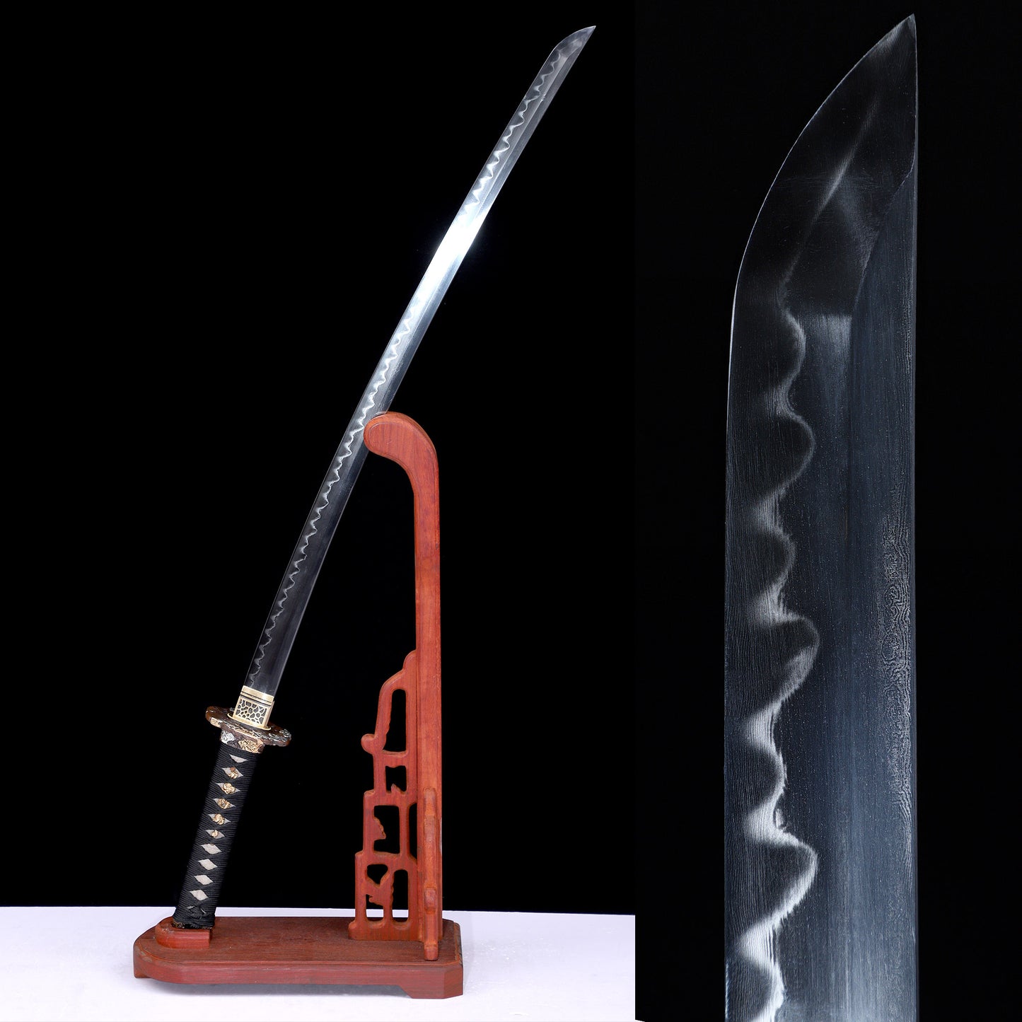 Clay Tempered Katana, Black Glitter Lacquer Saya