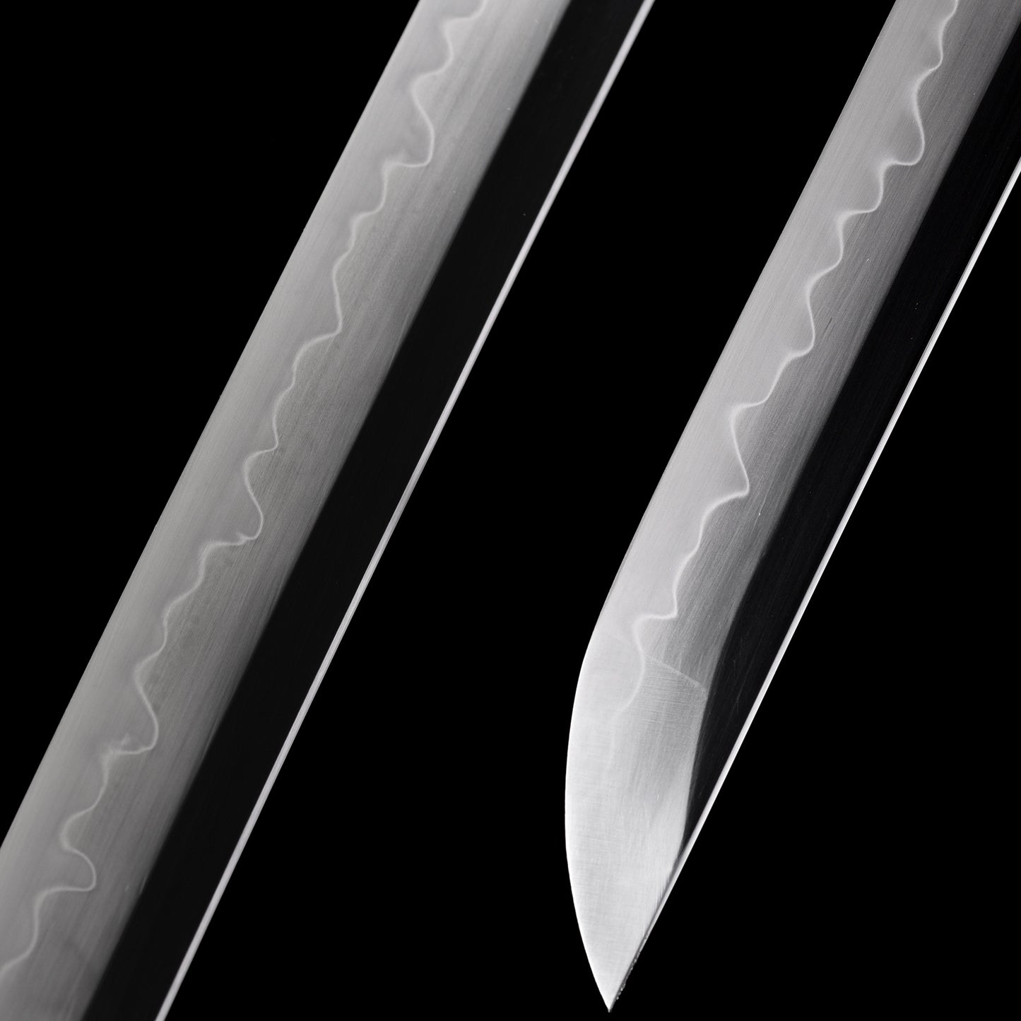 Katana sword tip detail - precision forged T10 steel kissaki point