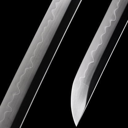 Katana sword tip detail - precision forged T10 steel kissaki point