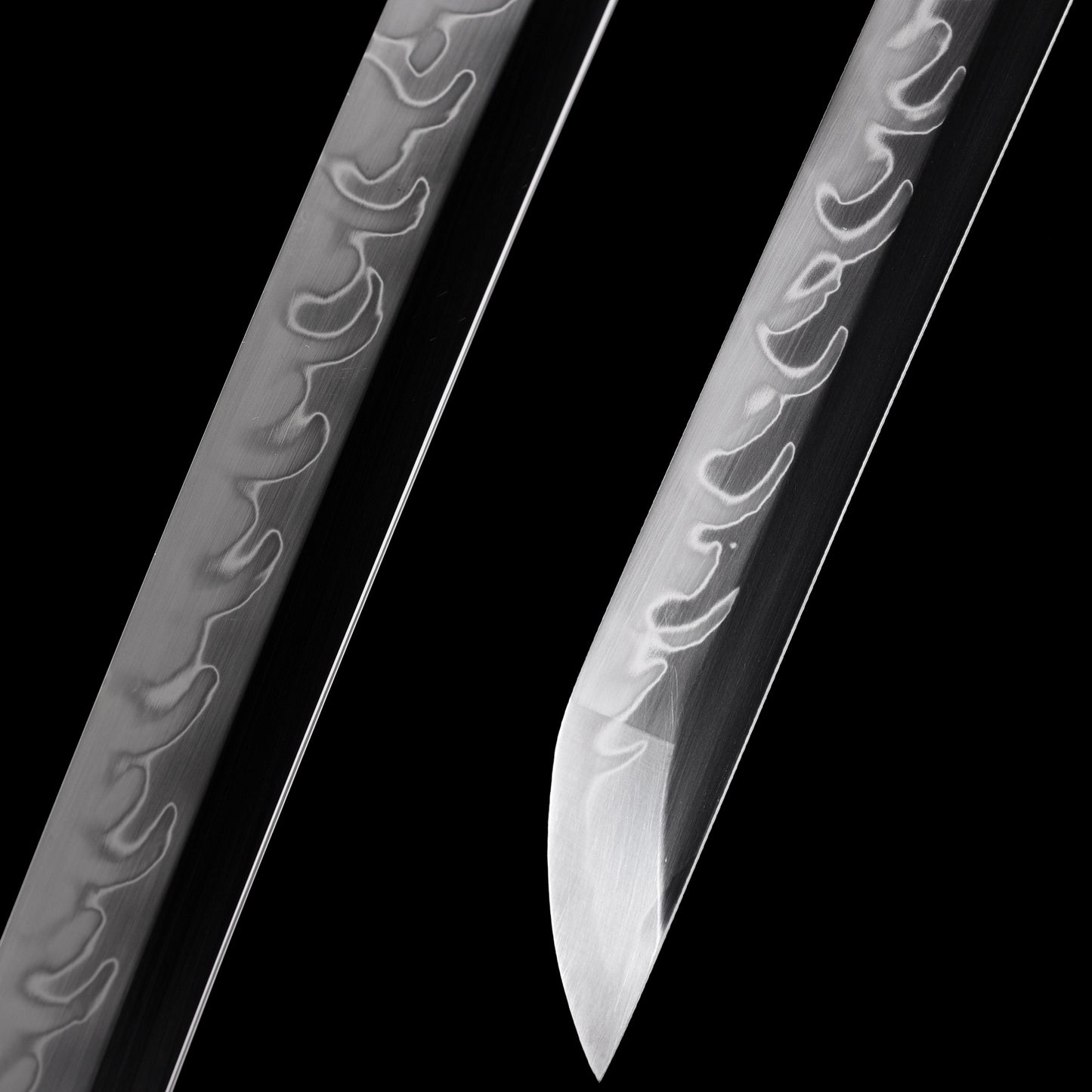 Katana sword tip detail - precision forged T10 steel kissaki point