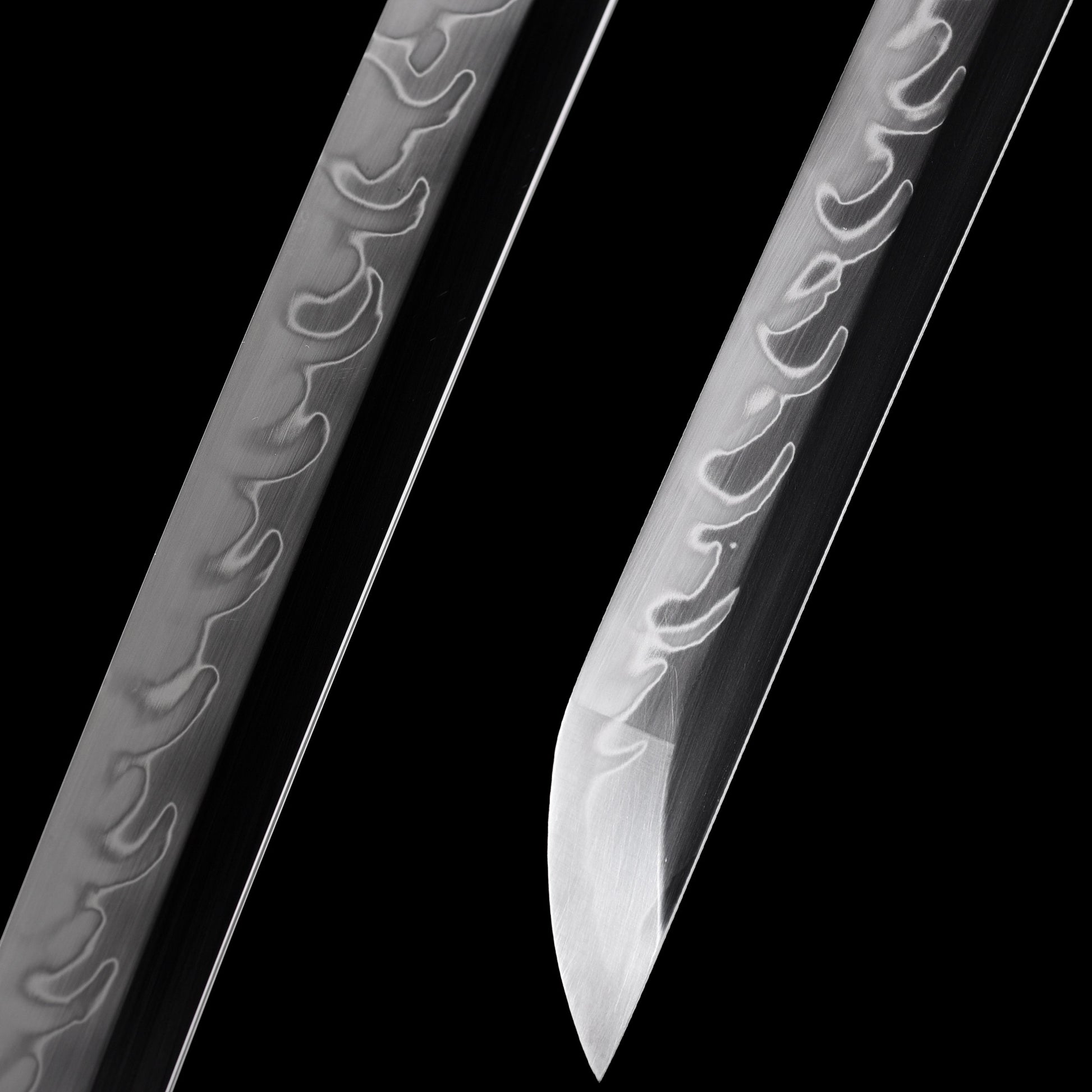 Katana sword tip detail - precision forged T10 steel kissaki point
