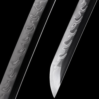 Katana sword tip detail - precision forged T10 steel kissaki point