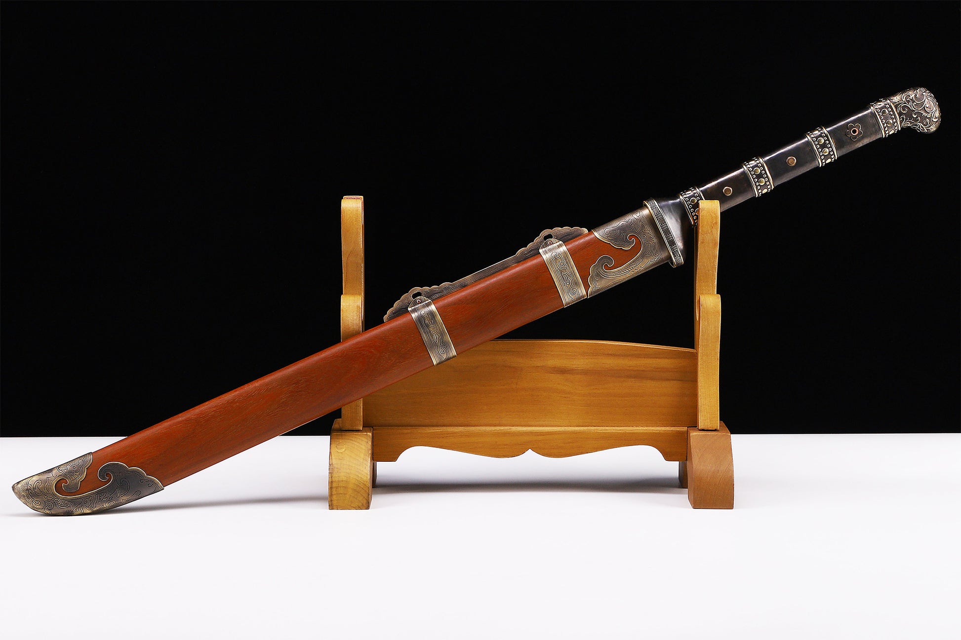 Dragon phoenix sandalwood saya Chinese collectible sword lifestyle display - full set