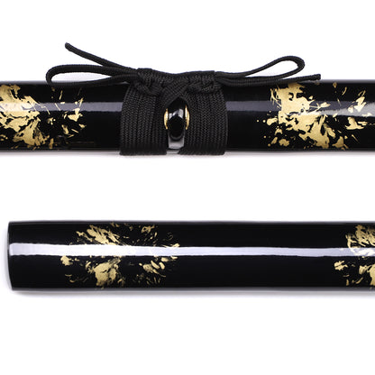 Japanese sword black gold leaf saya close-up - gold leaf lacquer scabbard detail