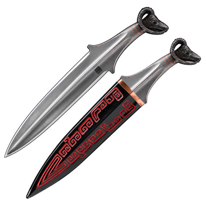 Copper Inlaid Antique Hui Pattern Lacquer Wood Saya Dagger