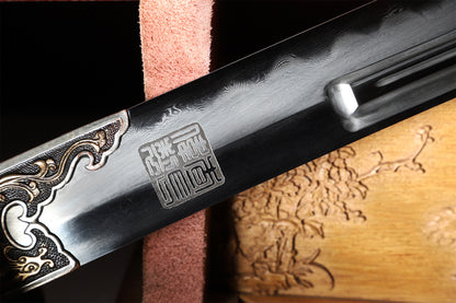 Bright Red Genuine Ray Skin Gold Silver Plated Relief Brass Sword