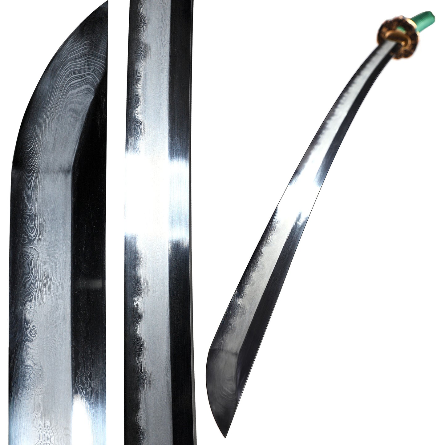 Texture steel katana clay tempered hamon blade close-up - textured steel edge hamon line