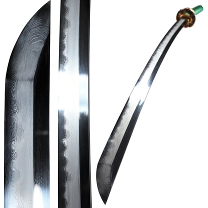 Texture steel katana clay tempered hamon blade close-up - textured steel edge hamon line