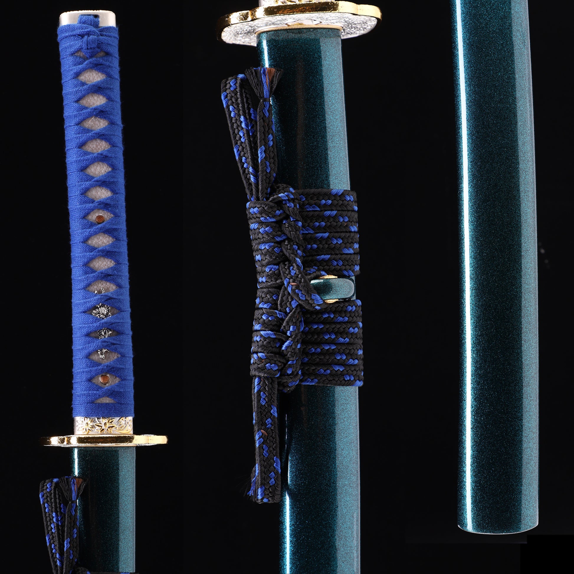 Teal saya blue handle katana Detail of scabbard