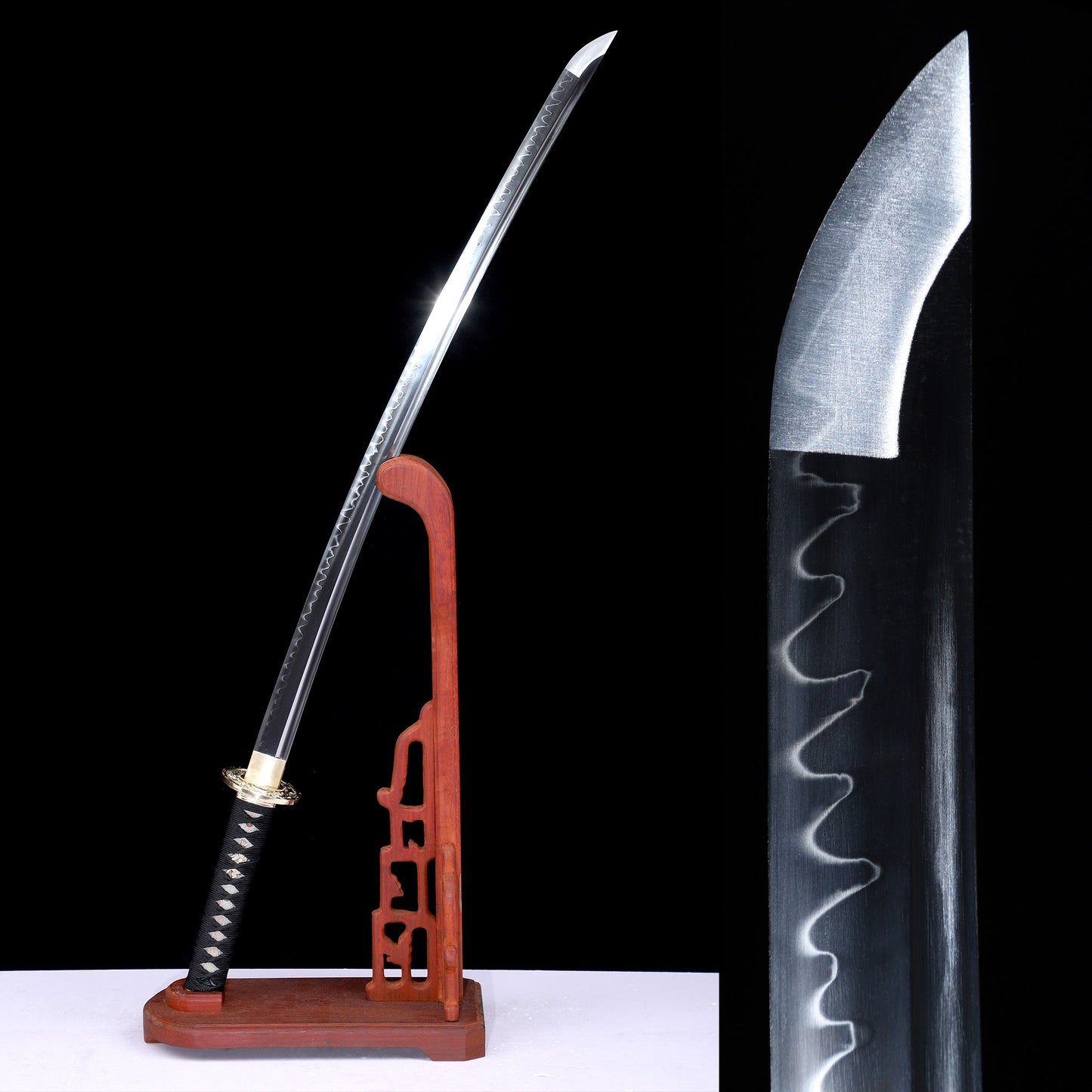 High Carbon Steel Clay Tempered Katana, Matte Black Lacquer Saya