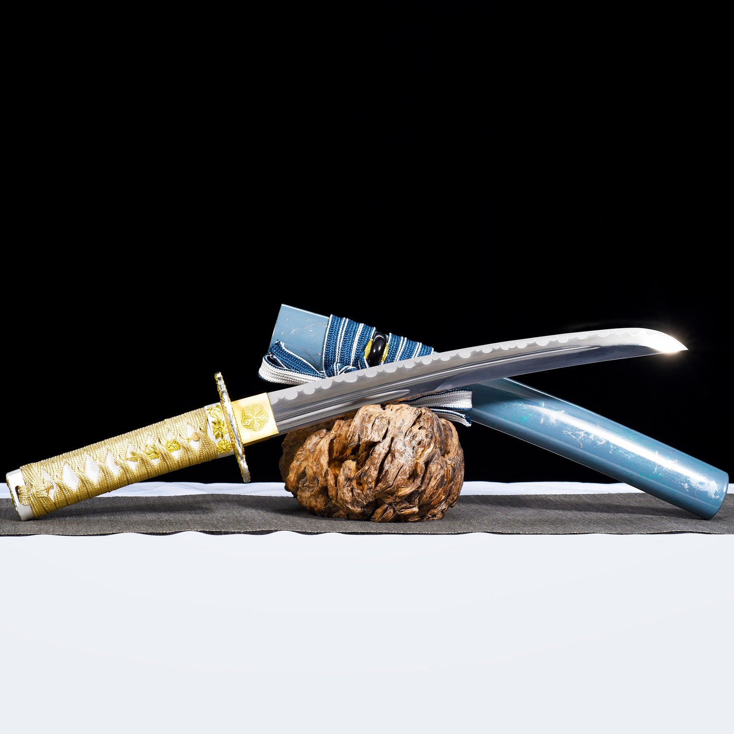 Gold Handle & Blue Marbled Saya Tanto