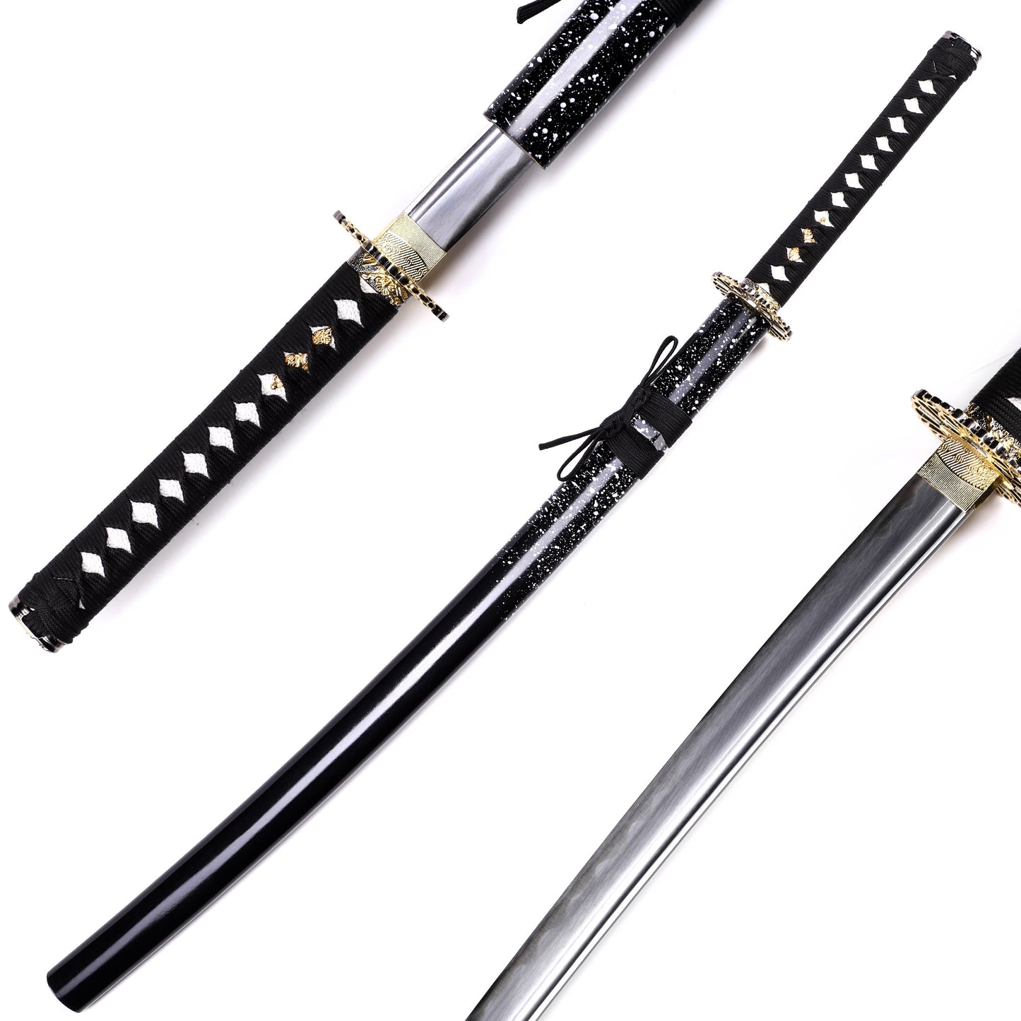 65Mn steel chrysanthemum openwork katana angled view - Japanese samurai sword