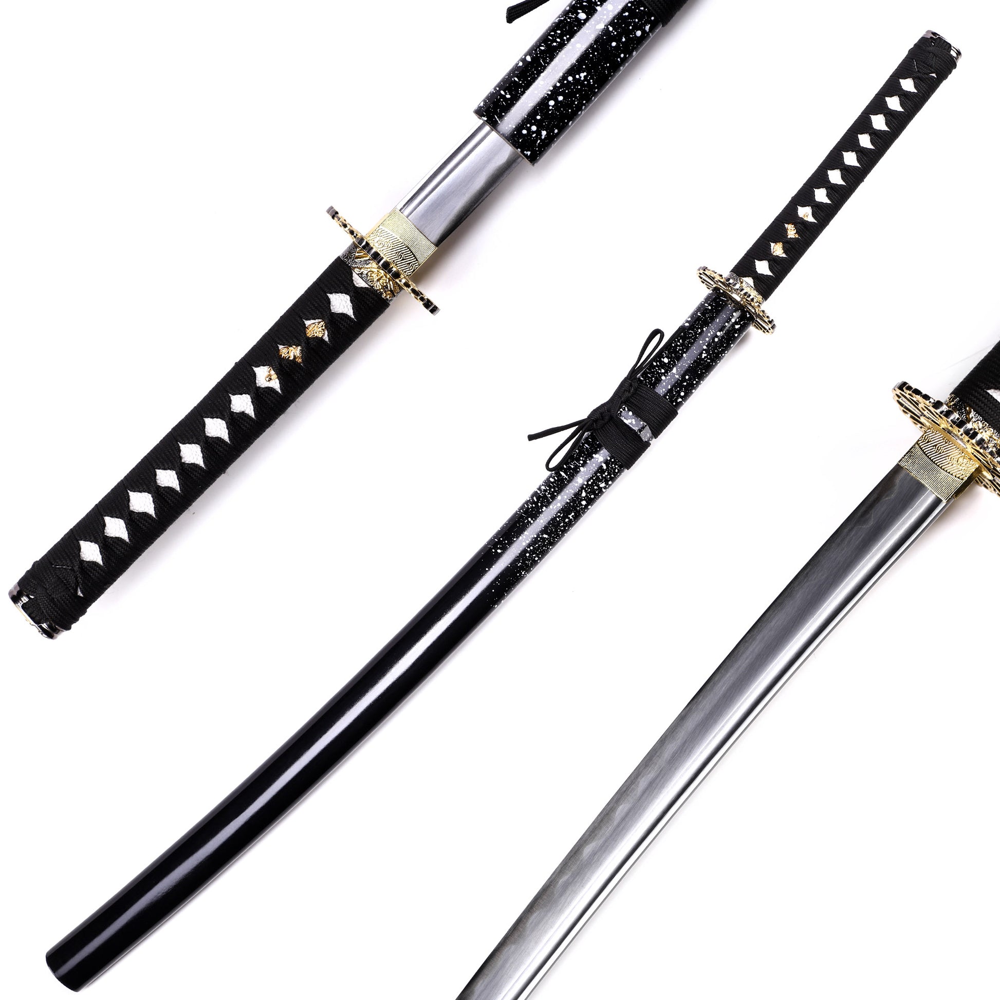 65Mn steel chrysanthemum openwork katana angled view - Japanese samurai sword