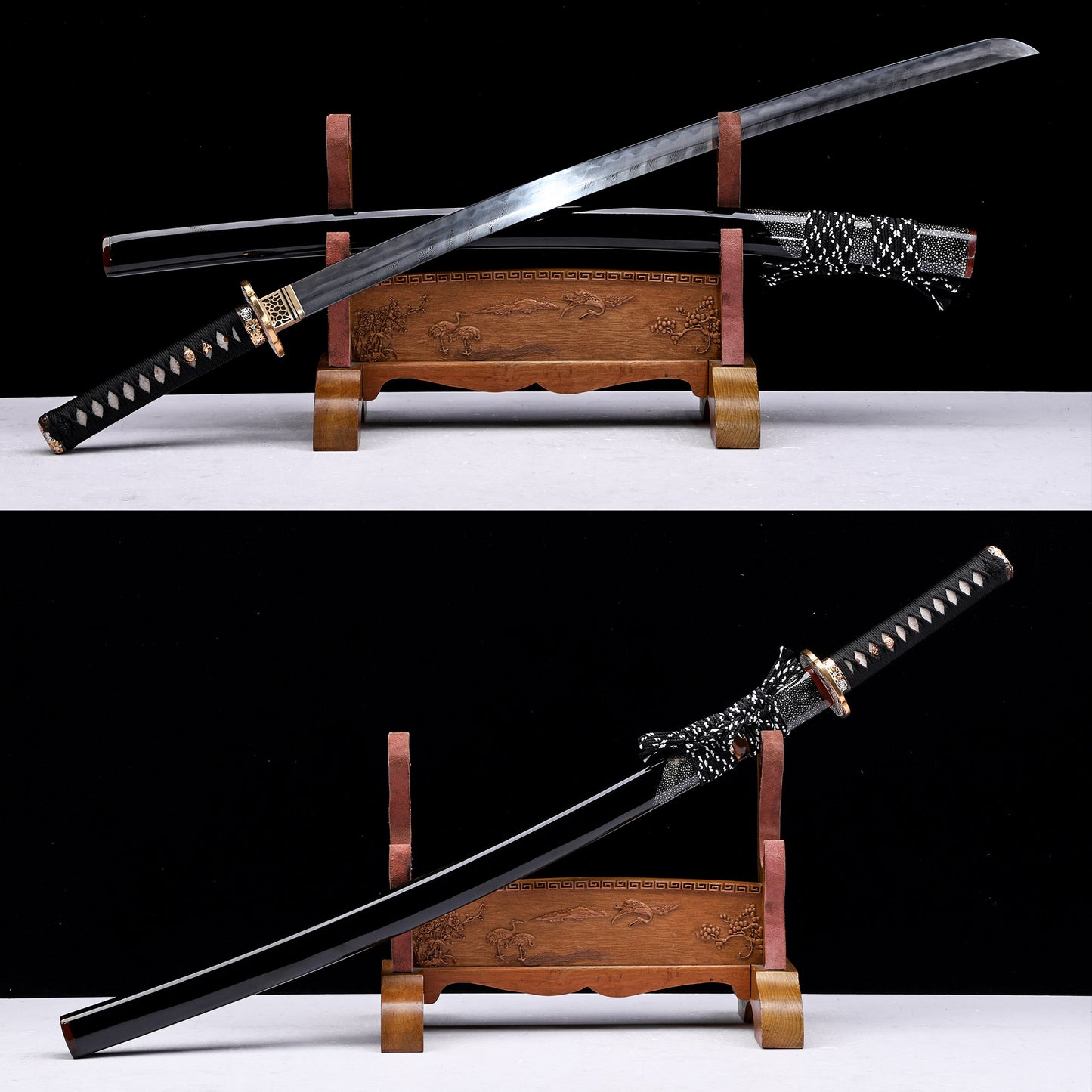 Universe Twist Pattern Clay Tempered Katana, Gold & Silver Plated Copper Fittings