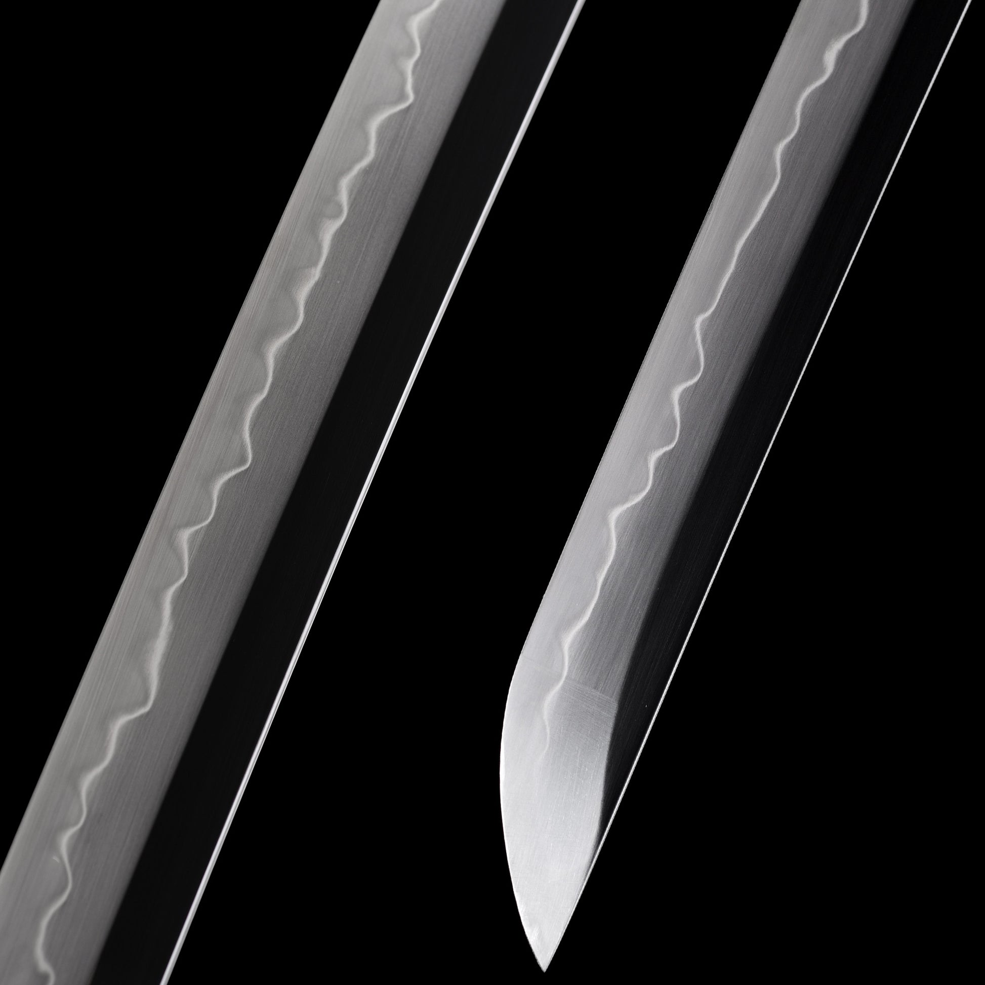 Katana sword tip detail - precision forged T10 steel kissaki point