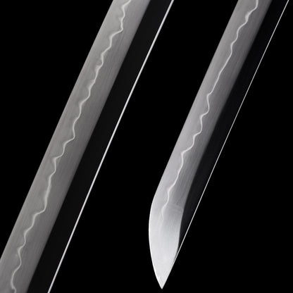 Katana sword tip detail - precision forged T10 steel kissaki point