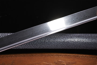 Full Wrapped Black Ray Skin Hollow Gilded Dragon Gem Inlaid Brass Fittings Sword
