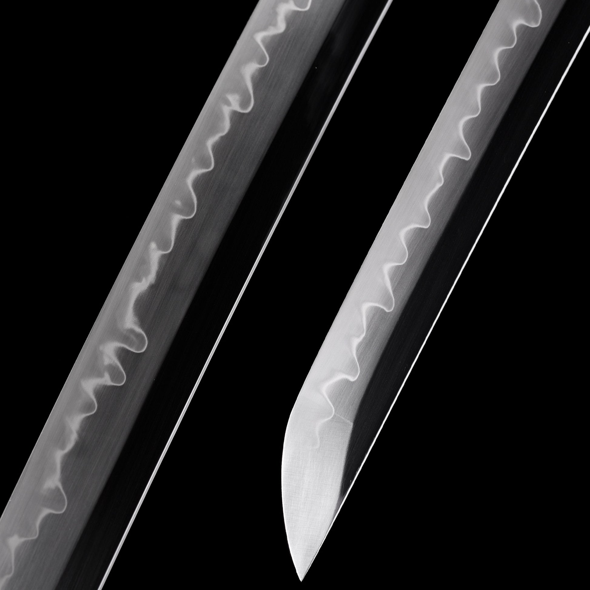 Katana sword tip detail - precision forged T10 steel kissaki point