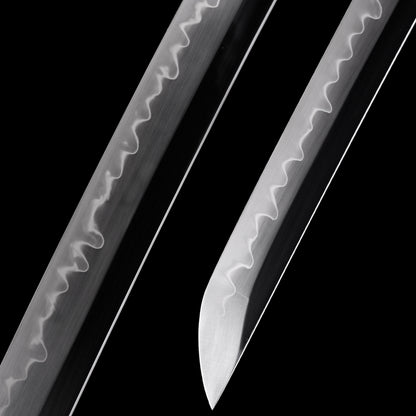Katana sword tip detail - precision forged T10 steel kissaki point